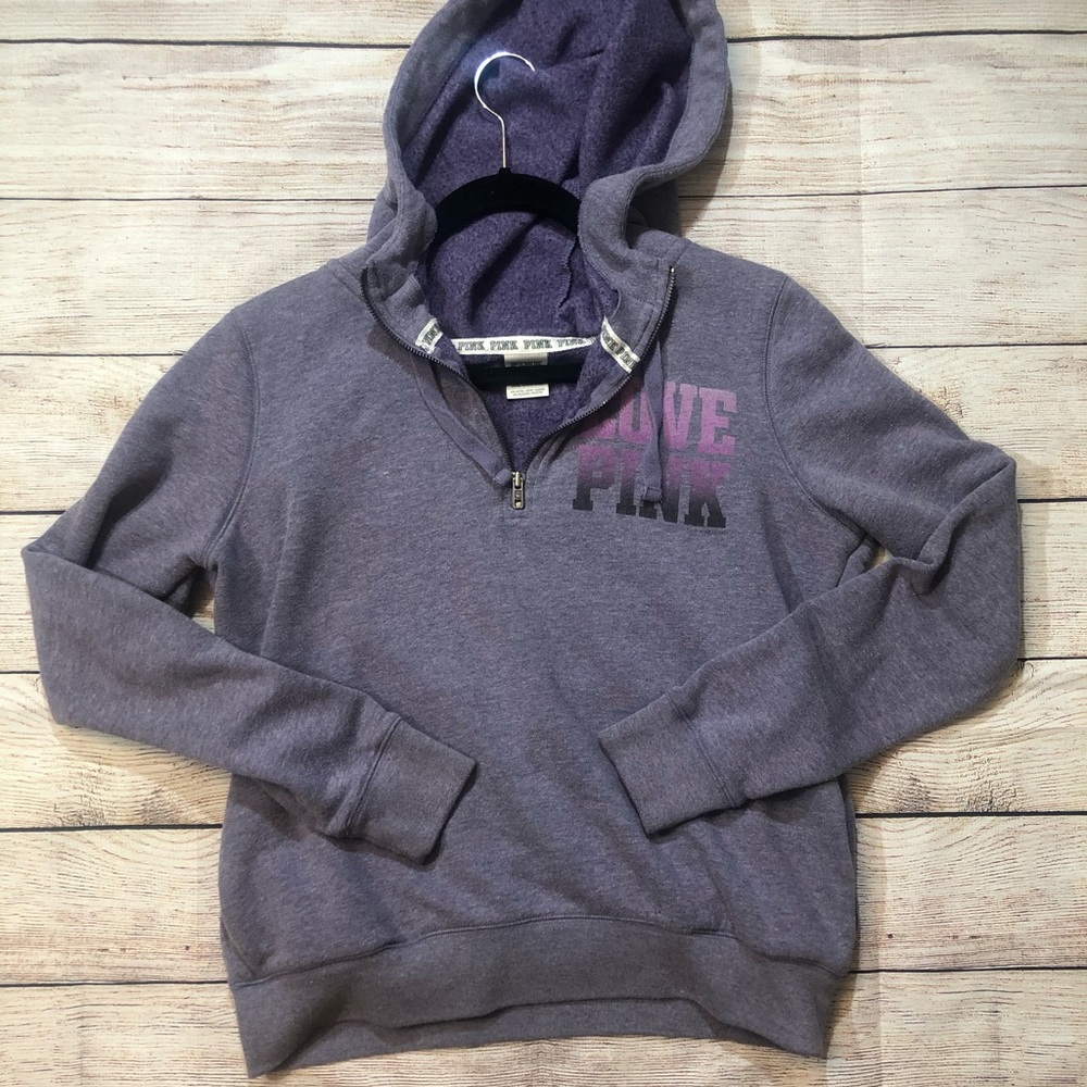VS Pink quarter zip purple hooded sweatshirt